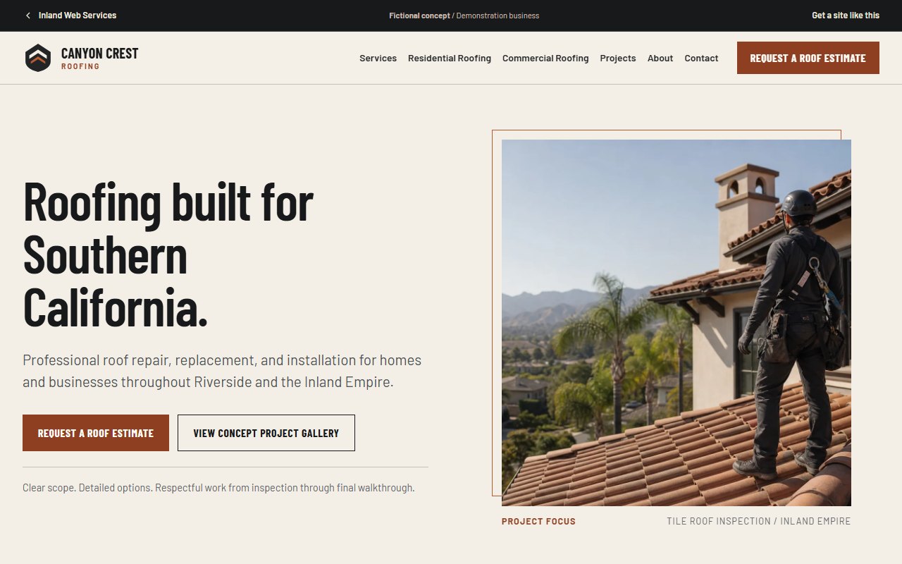 Canyon Crest Roofing contractor concept website homepage